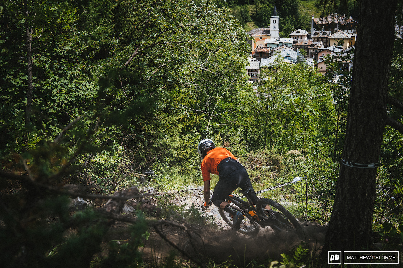 Lewis Buchanan leans over as he drops into town.