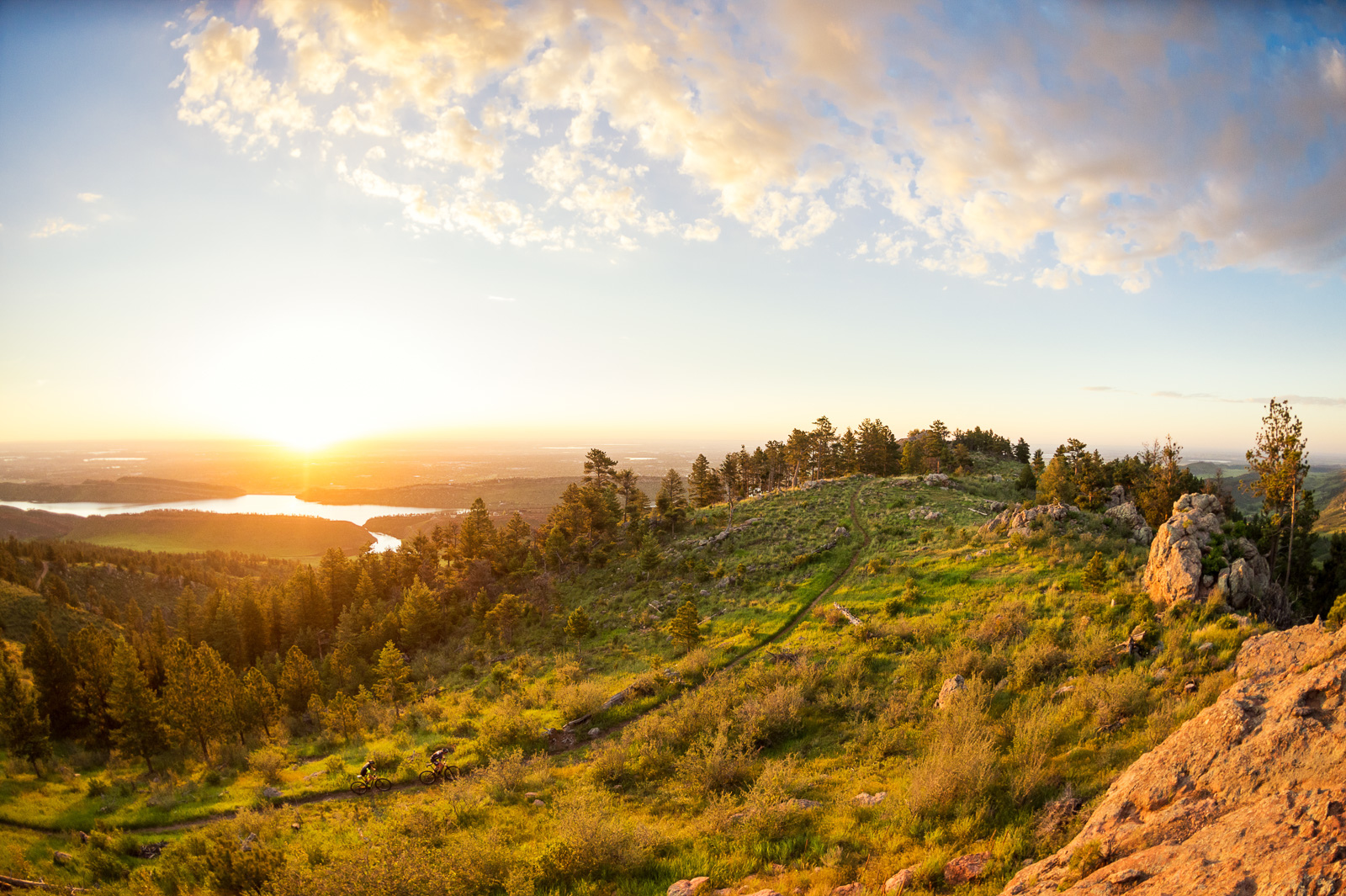 Sunrise over the Midwest is one of my favorite views in Fort Collins, and this is probably my favorite image of it. Garrett Gerchar and Brad Cole riding Stout Trail at Horsetooth Mountain Park near Fort Collins, CO