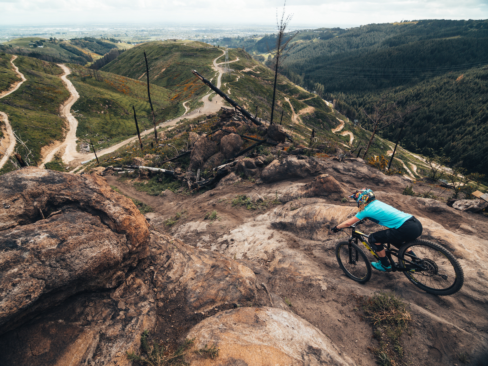 Agata using the Force on the rock slabs of YODA at Christchurch Adventure Park