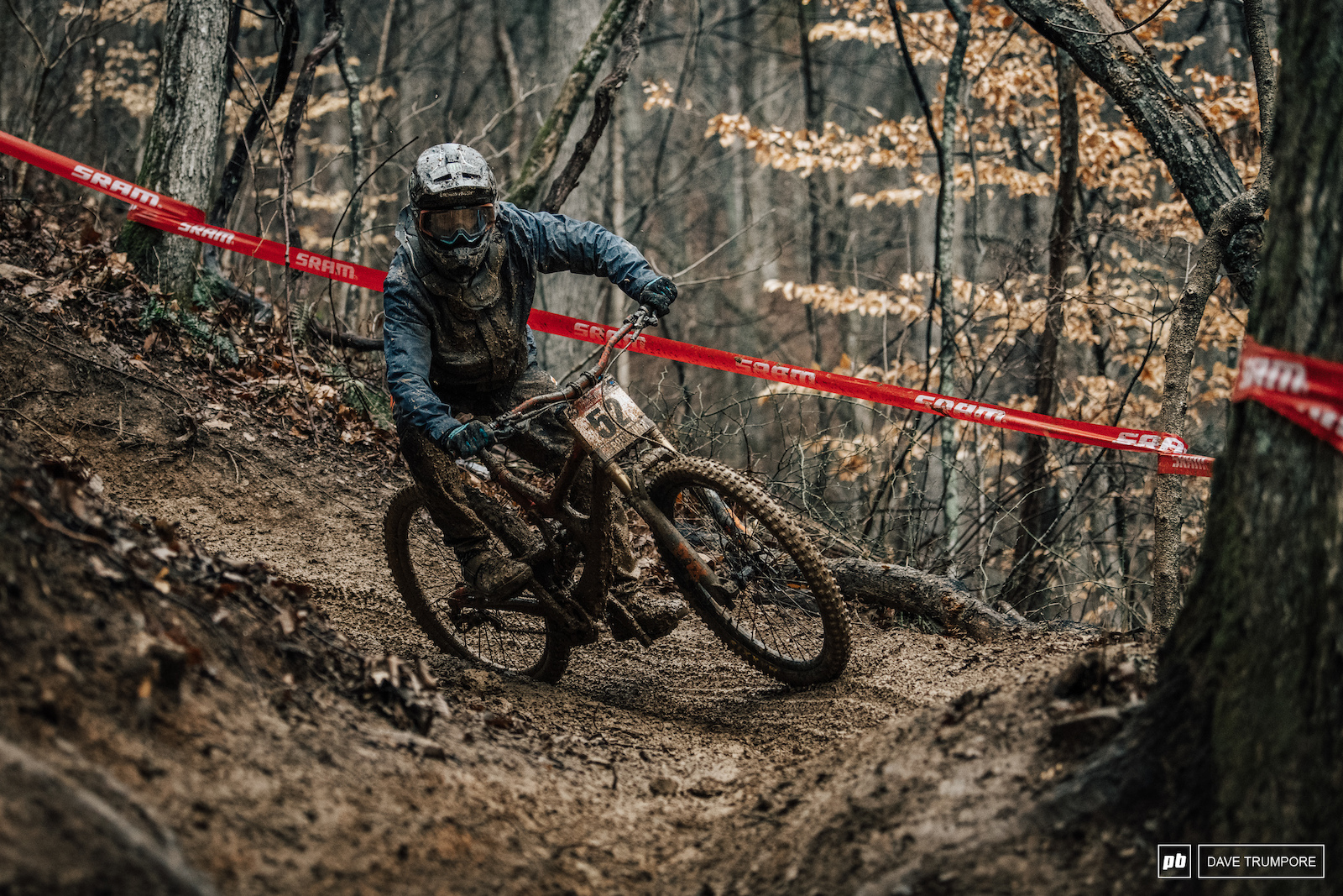 Titus Nicholson tries to keep speed through the steep and slippery switchbacks.