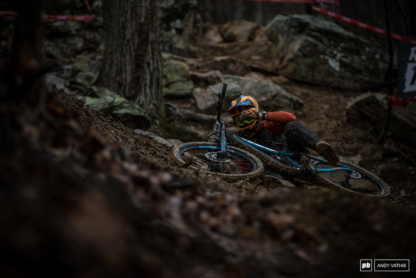 The peanut butter conditions got the best of most riders this morning. The rain subsided however the rocks and roots were unpredictable.