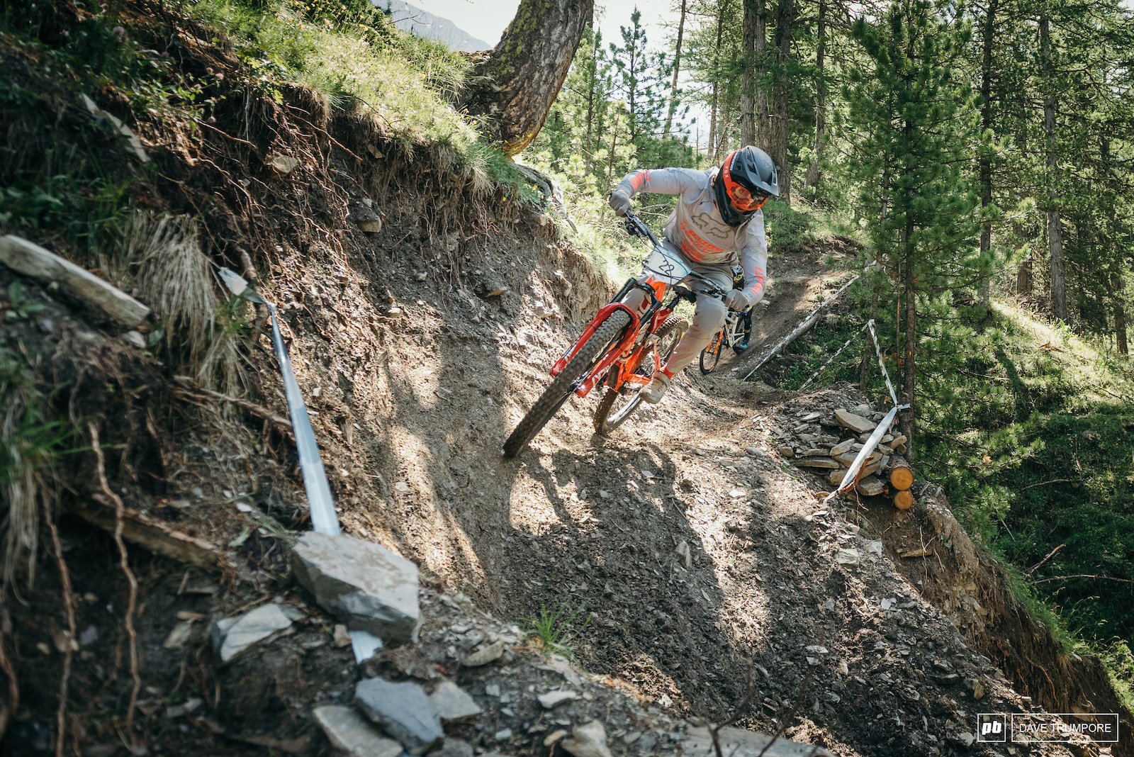 Keegan Wright through the lower part of Stage one that weaves in and out of the bike park.