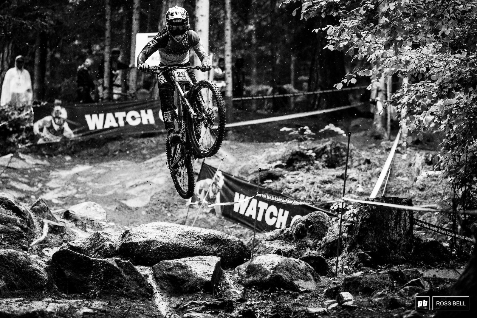 Alex Marin was one of the only riders to still send this gap through the rock garden in the wet.