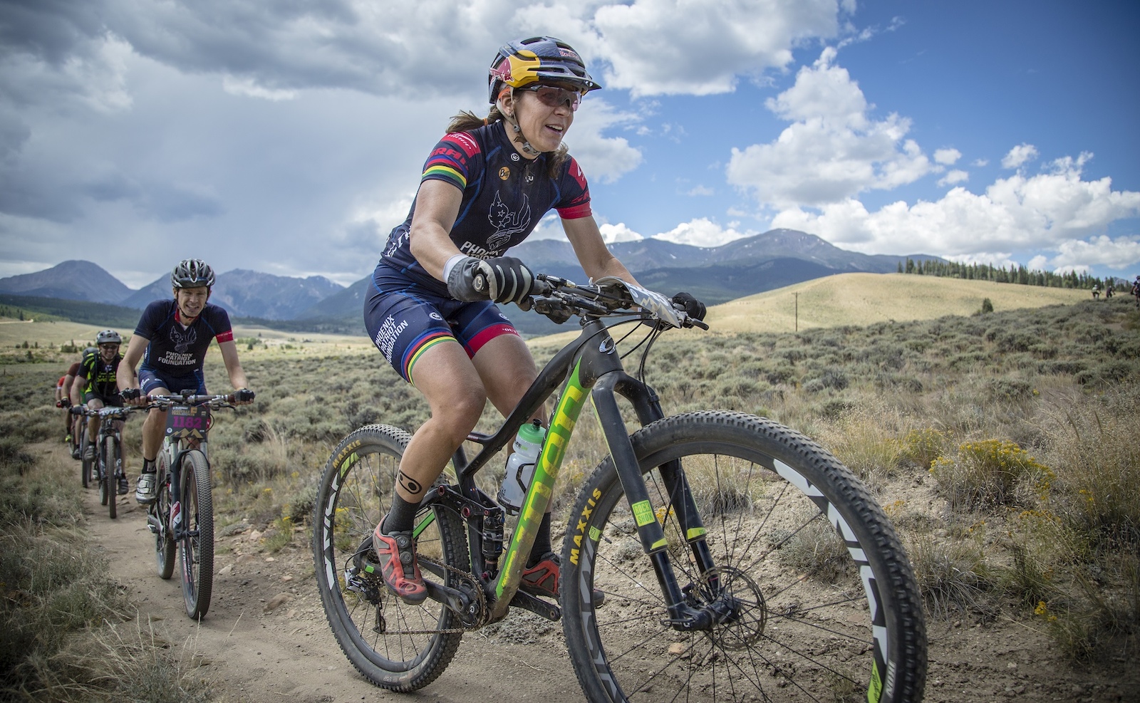 Rebecca Rusch racing up the singletrack portion of the course during the Leadville 100 MTB Race on August 15, 2015.