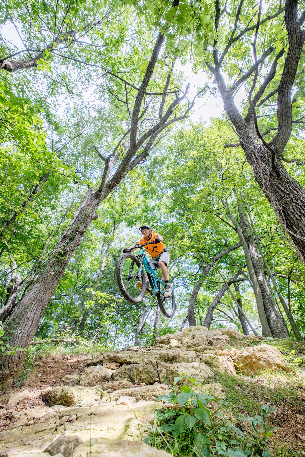 Photo taken by Chris Guibert of Rock Solid Trail Contractors in summer of 2020. Jed Olson is the rider featured