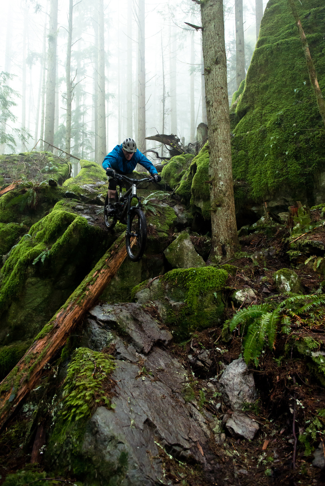 Self-built, self-shot. Always looking for fresh lines in the PNW jungle. Perfectly wet, foggy day!