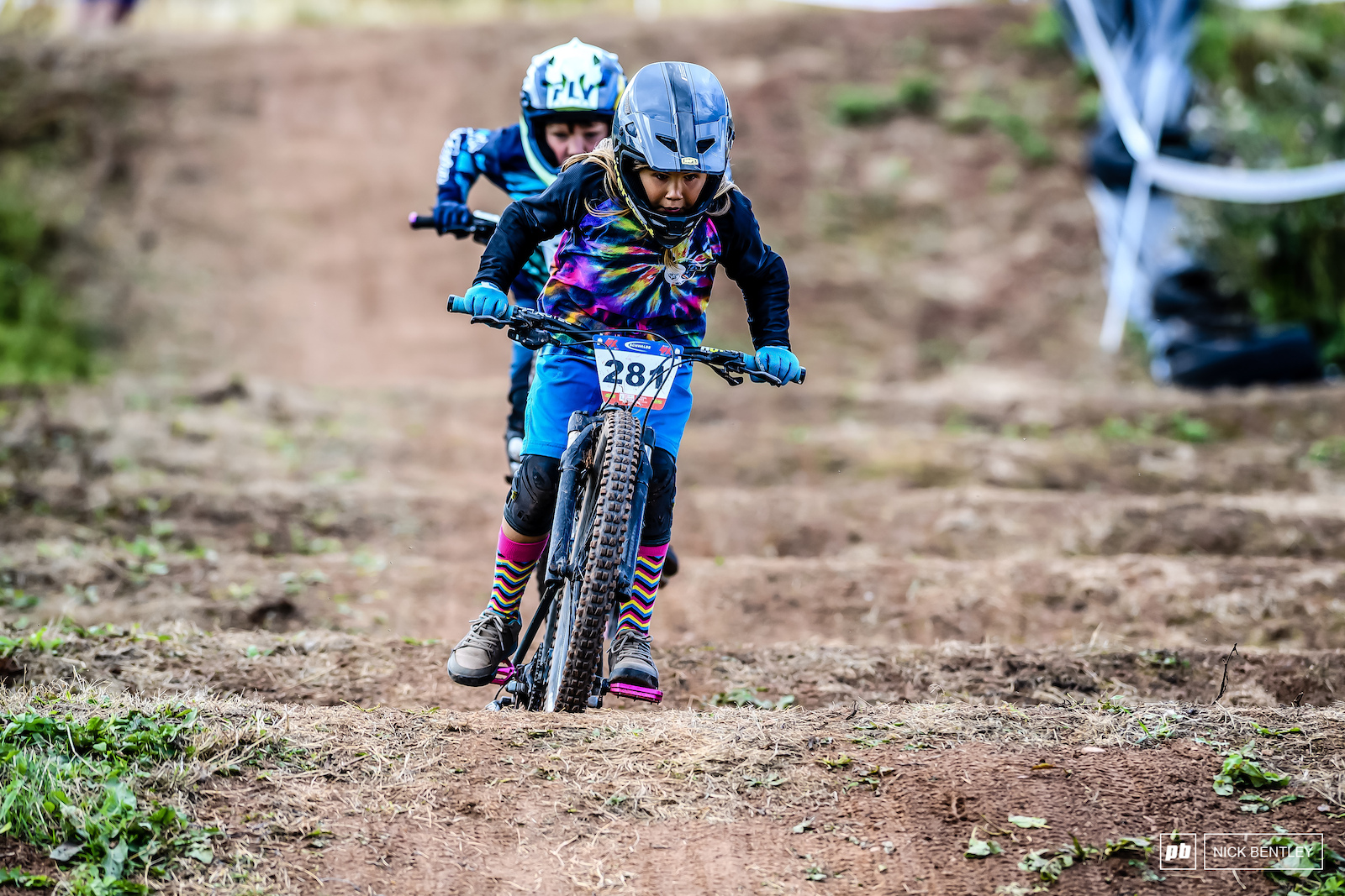 Jacob Washbourne powering his little bike through the whoops.