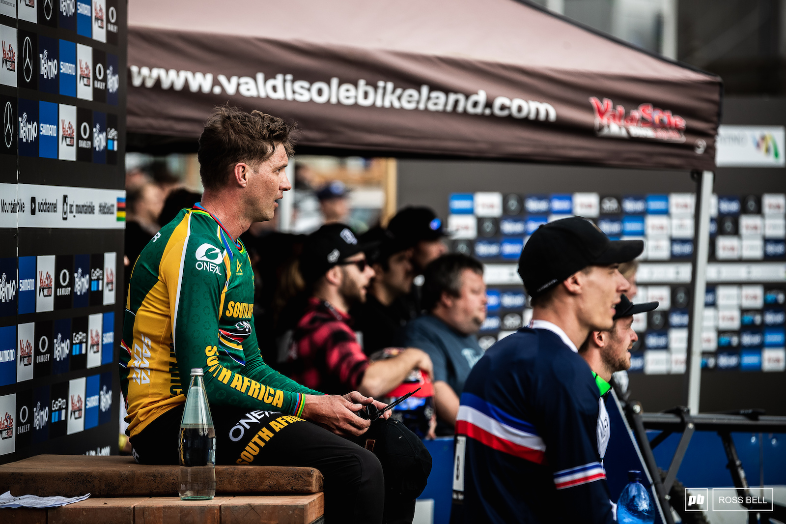 Nervous moments in the hot seat for Greg Minnaar as he watches the last few riders try to beat his time.