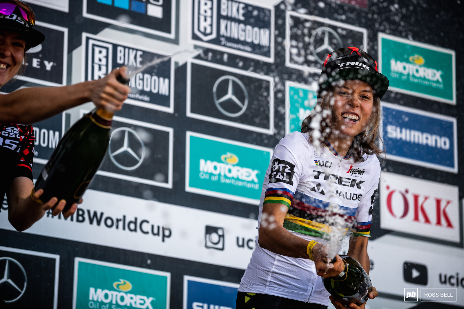 It s safe to say Mona Mitterwallner s champagne spraying skills have come on leaps and bounds this season.