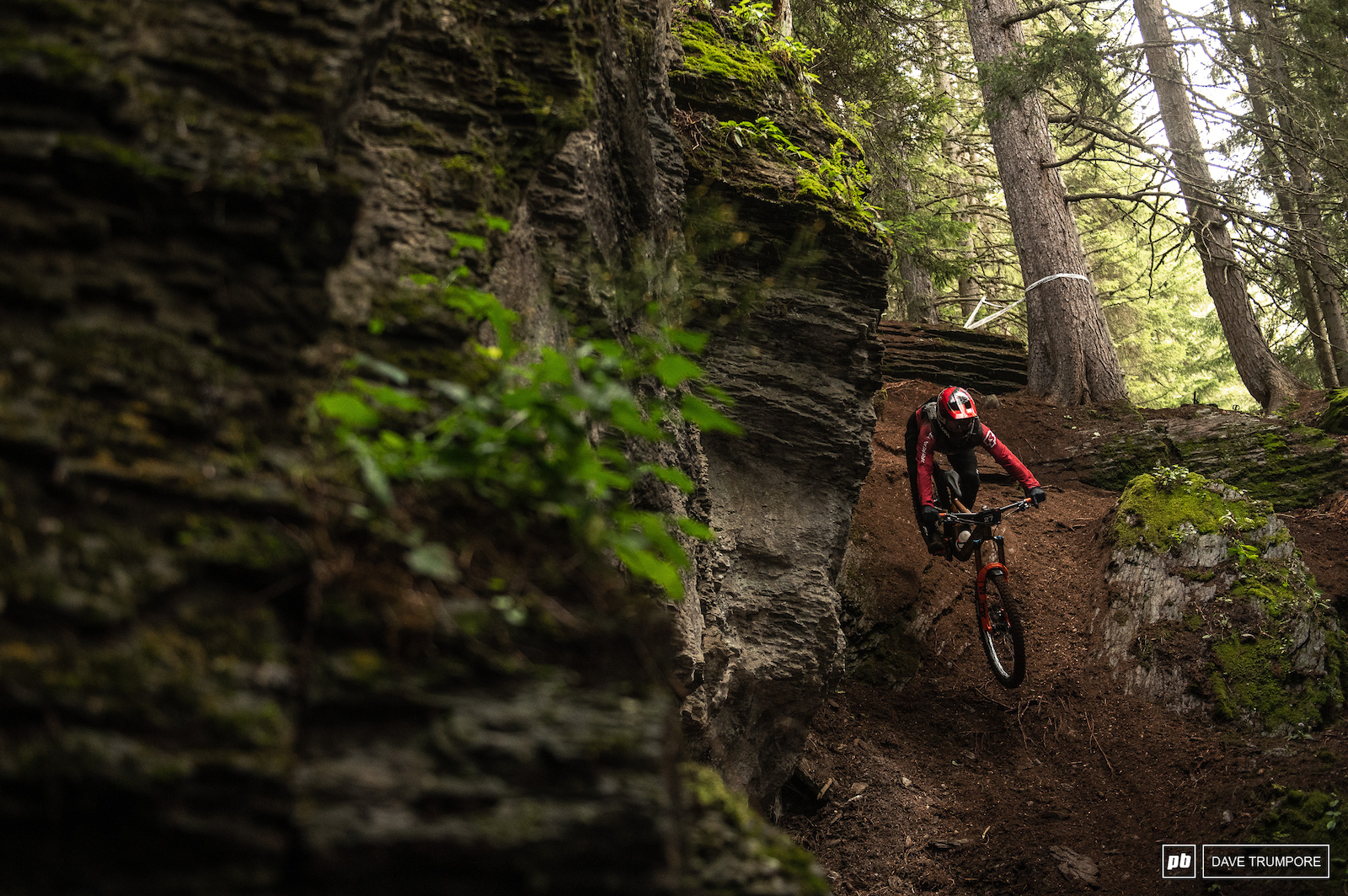 Damion Oton through the steep gully on the Pro Stage that will be raced Friday afternoon