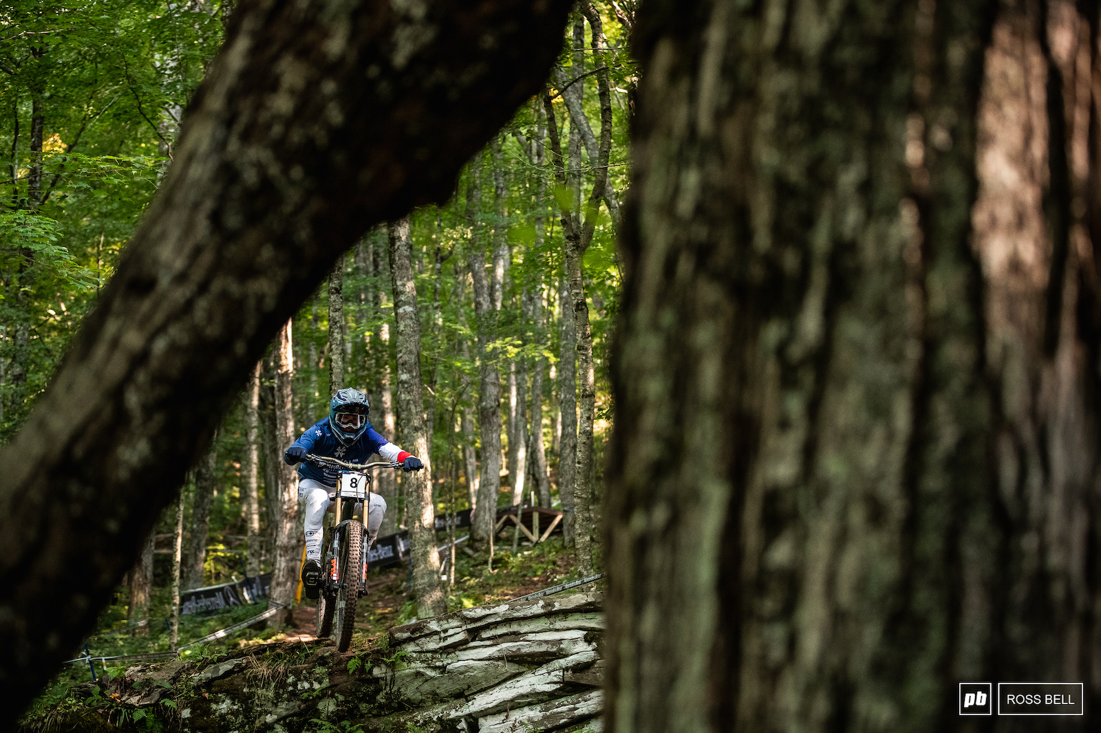 Benoit Coulanges launches off a drop in the lower woods during timed training.