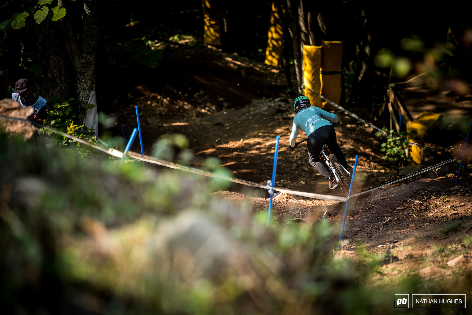 Marine Cabirou charging down the gnarly mid-track chute.