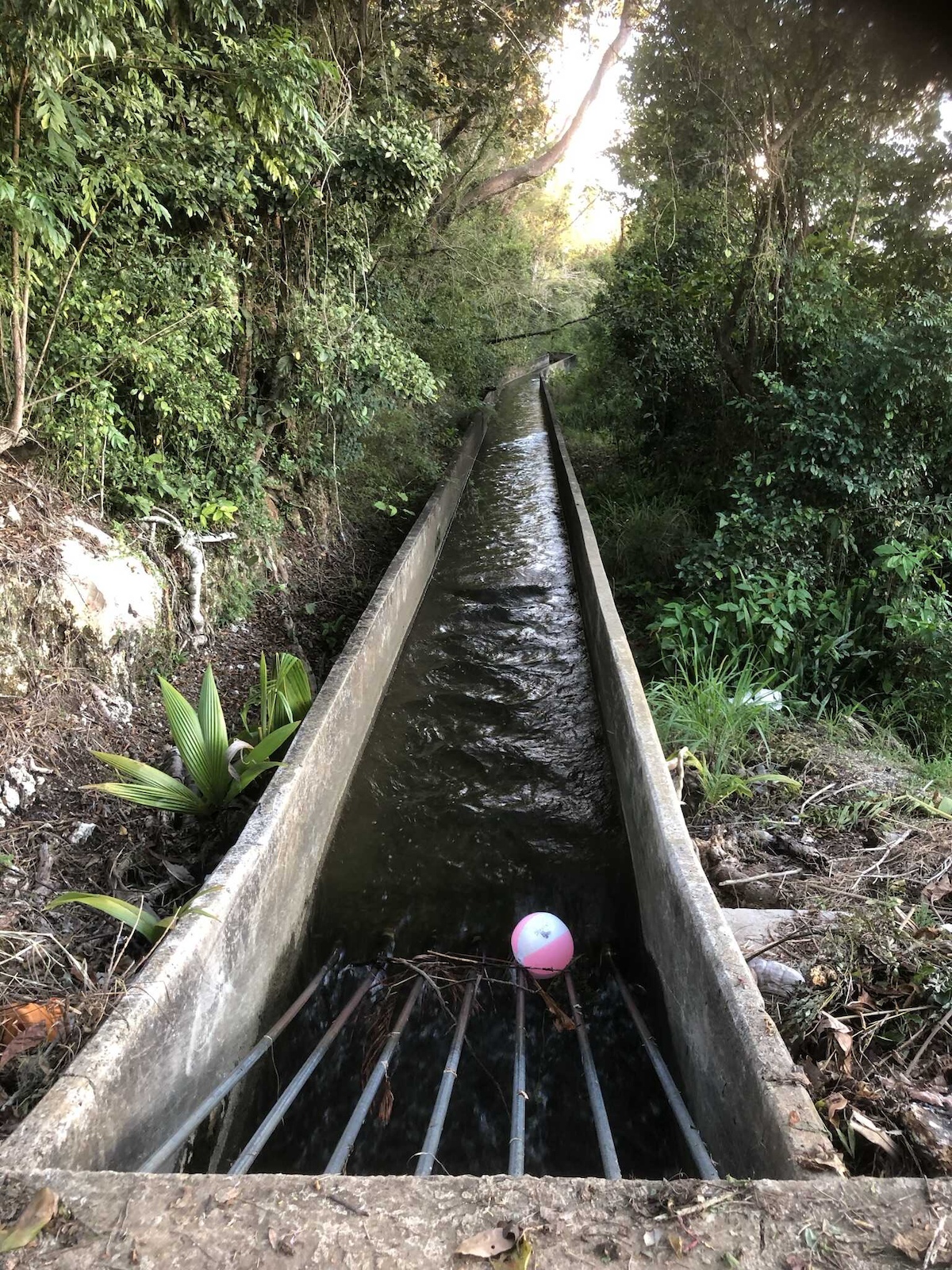 Canal approaching the cement channel, enroute to crossing the ~20 meter deep gorge.