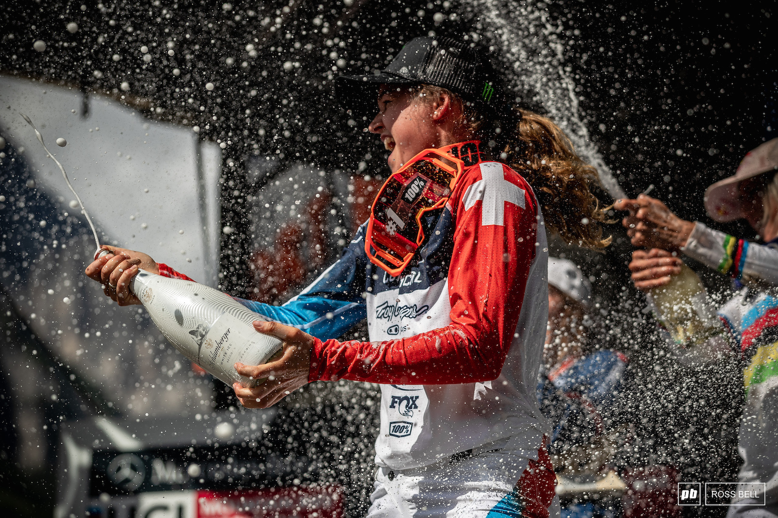 Camille Balanche s gets to spray that winners champagne once again.