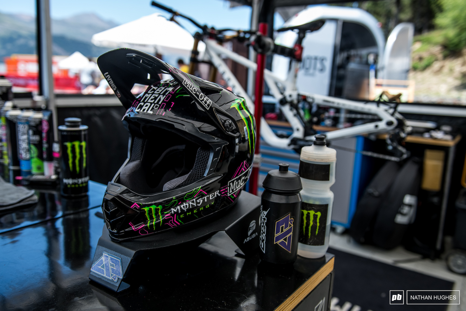 Commencal Muc-off really knocked it out of the park set-up wise with these helmet drying stands.