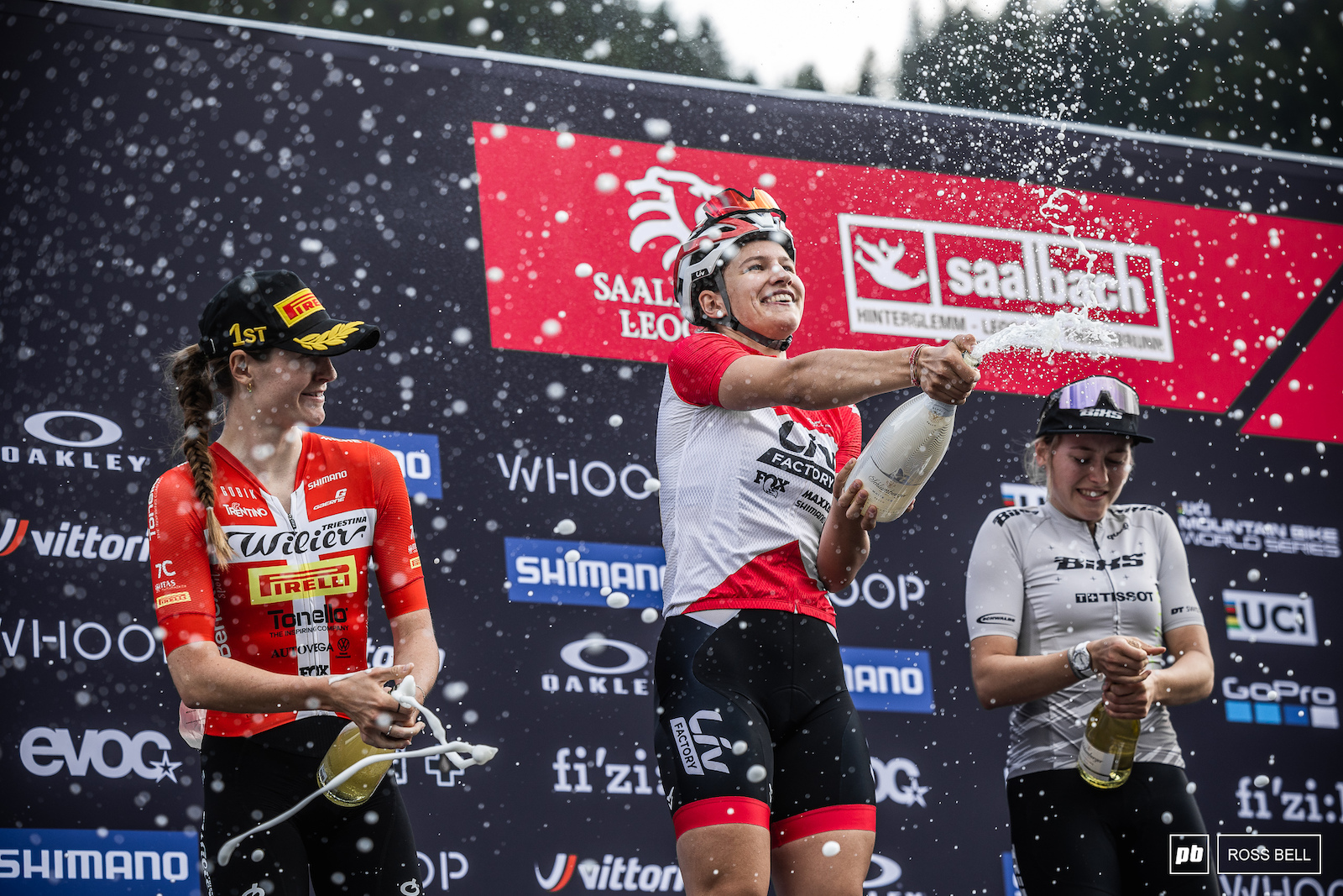 A familiar feeling for Ronja Bl chlinger who is getting used to spraying the U23 XCC champagne.