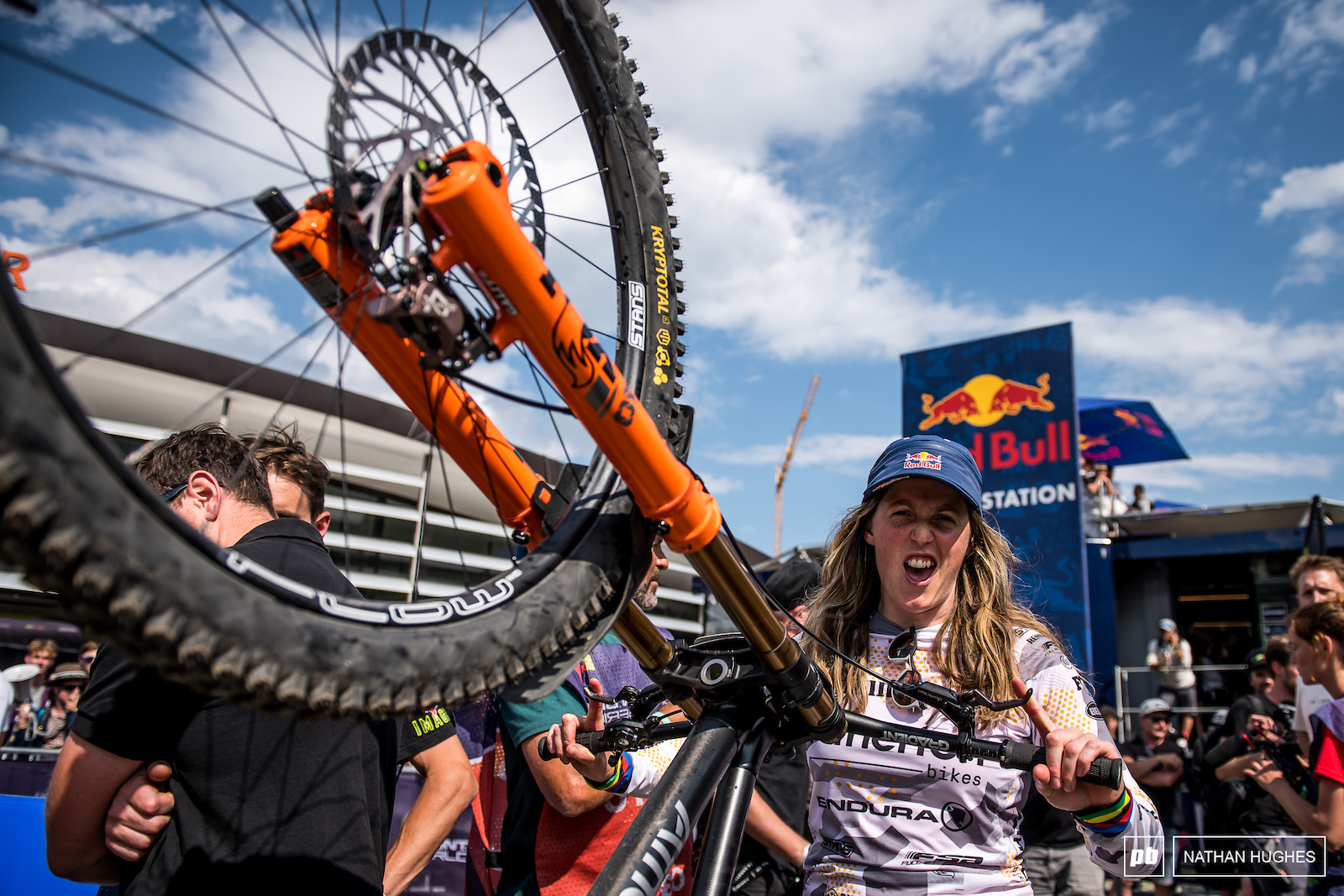 Rachel Atherton finds Andi s bike in the crowd.