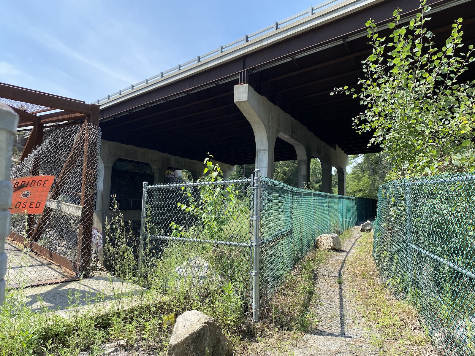 Merrimack High School side, view of connector to Wildcat Falls Conservation Area.