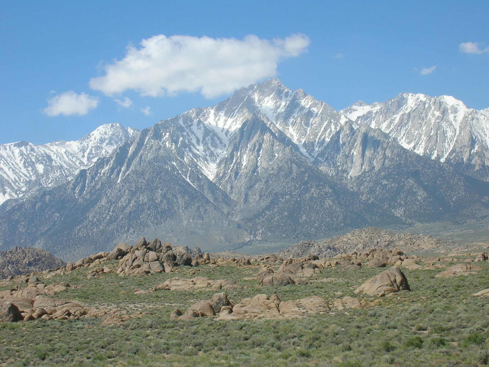 View SW: Lone Pine Peak center, Mt Langley left, Mt Irvine right