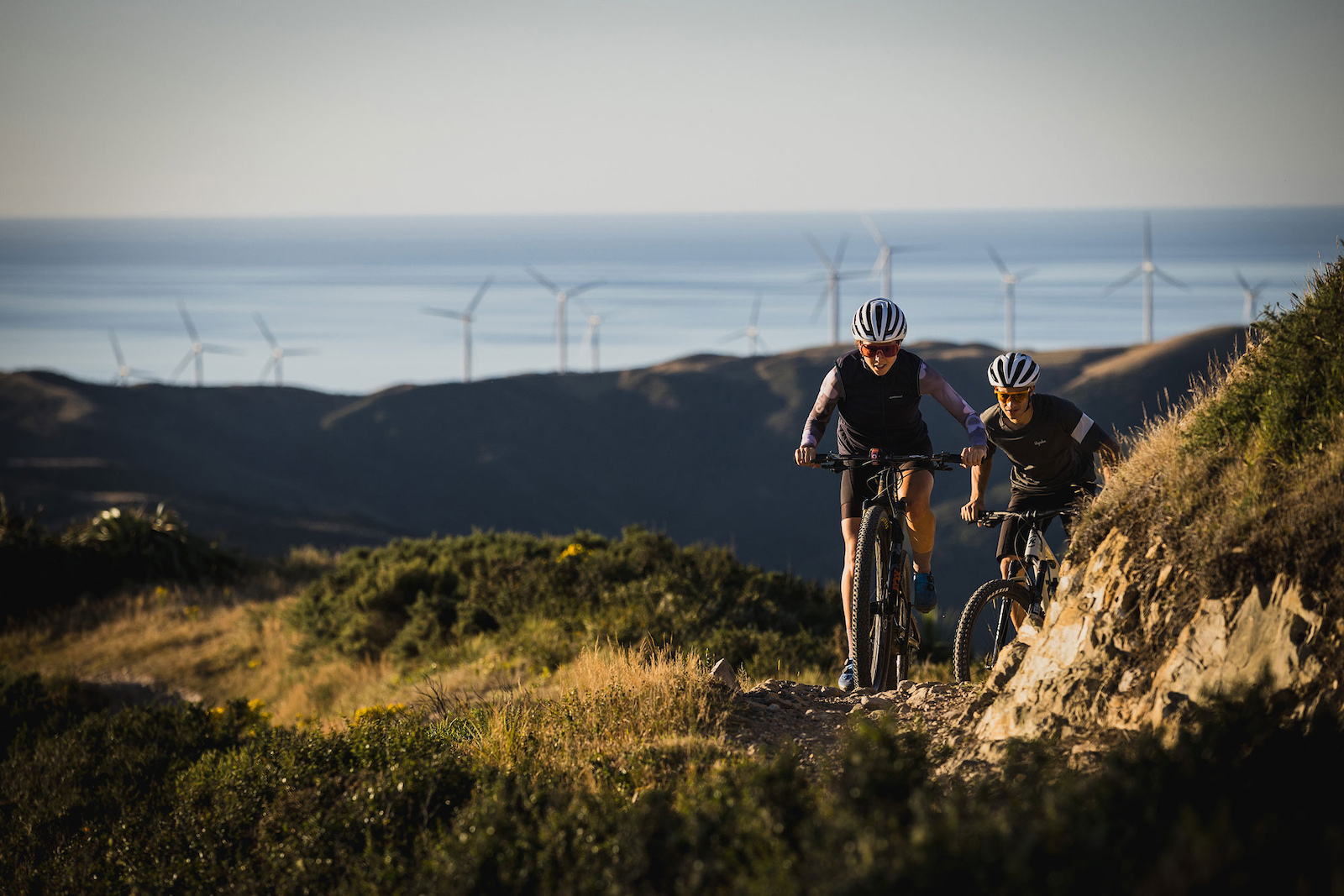 Hannah Simms and Georgios Kouzis ride Makara Peak Bike Park.
