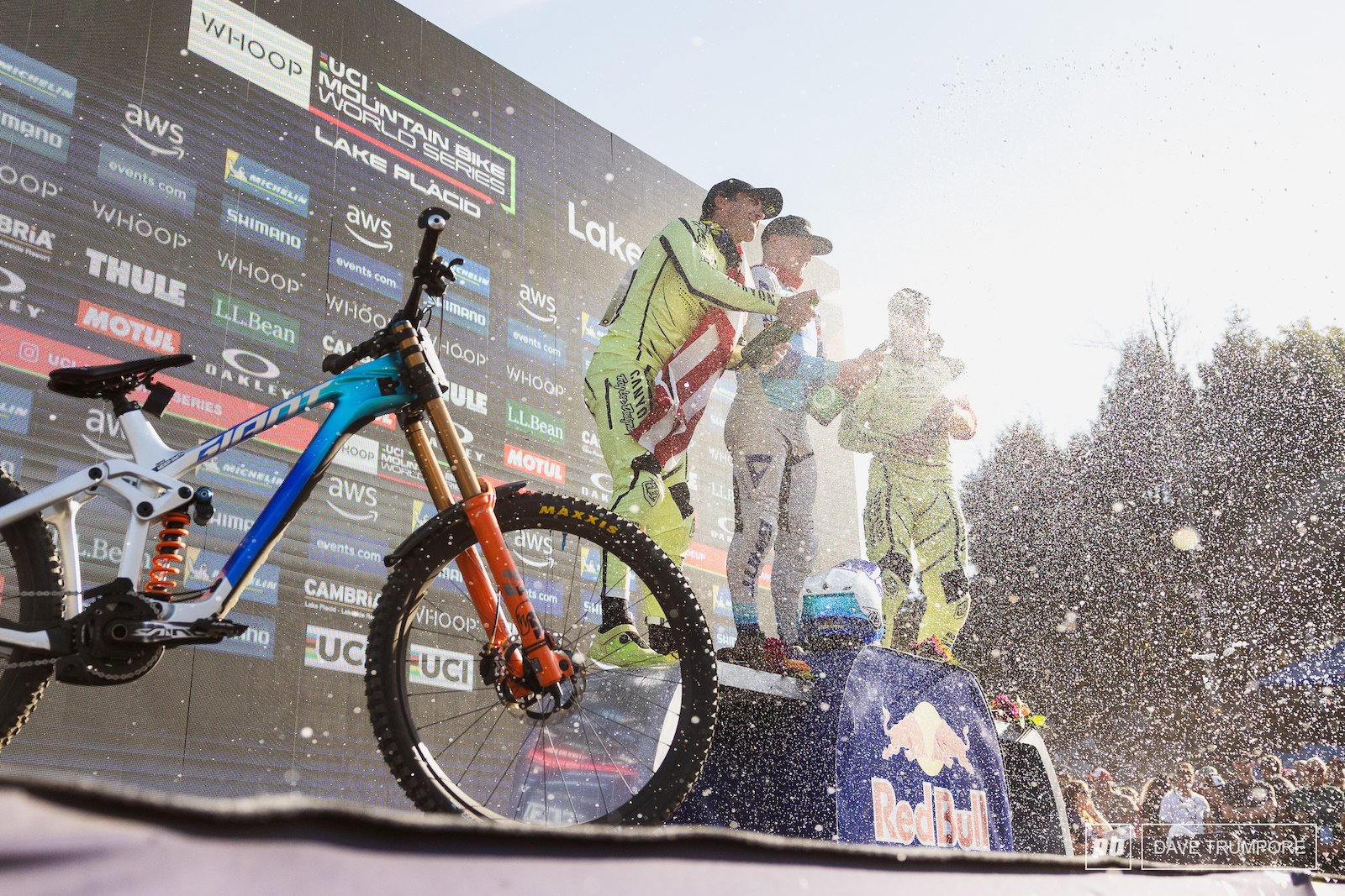 Luke Meier-Smith making it rain for the first time in months here in Lake Placid with Luca Shaw and Henri Kiefer at his side