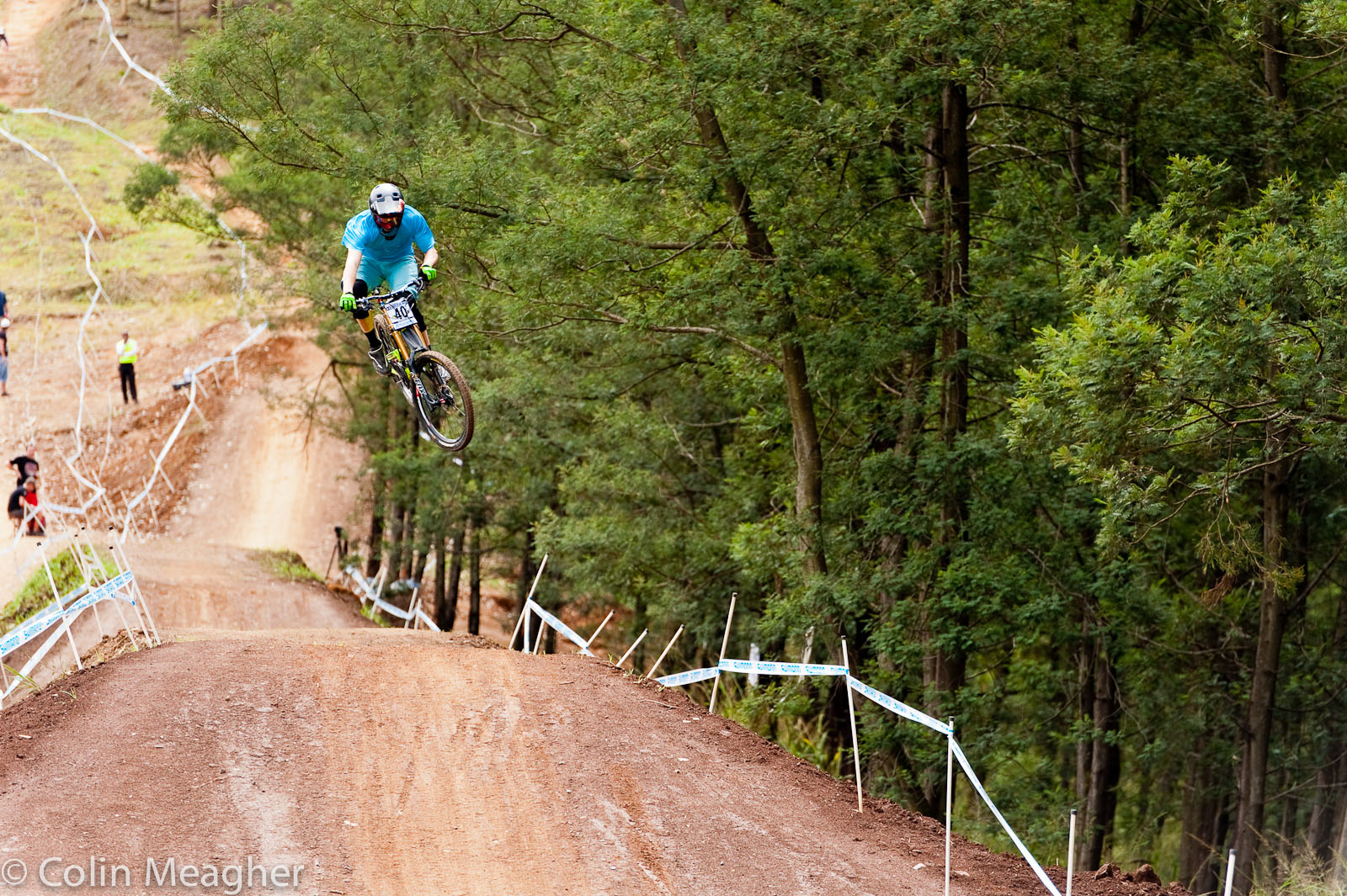 Robin Wallner of Sweden boosting big on the tables at the Pietermaritzburg UCI World Cup DH