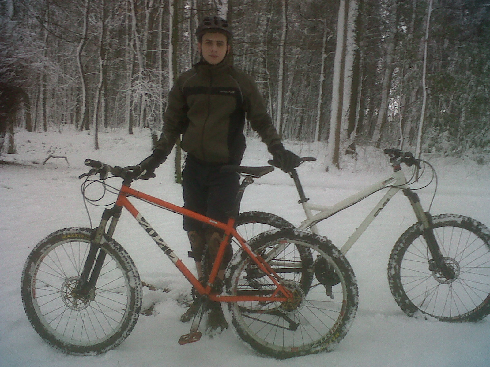 In the snow with my bike and my dads