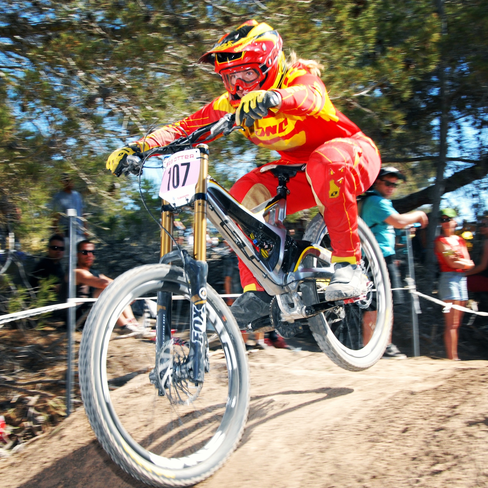 Racing the Pro Women's DH at Sea Otter.